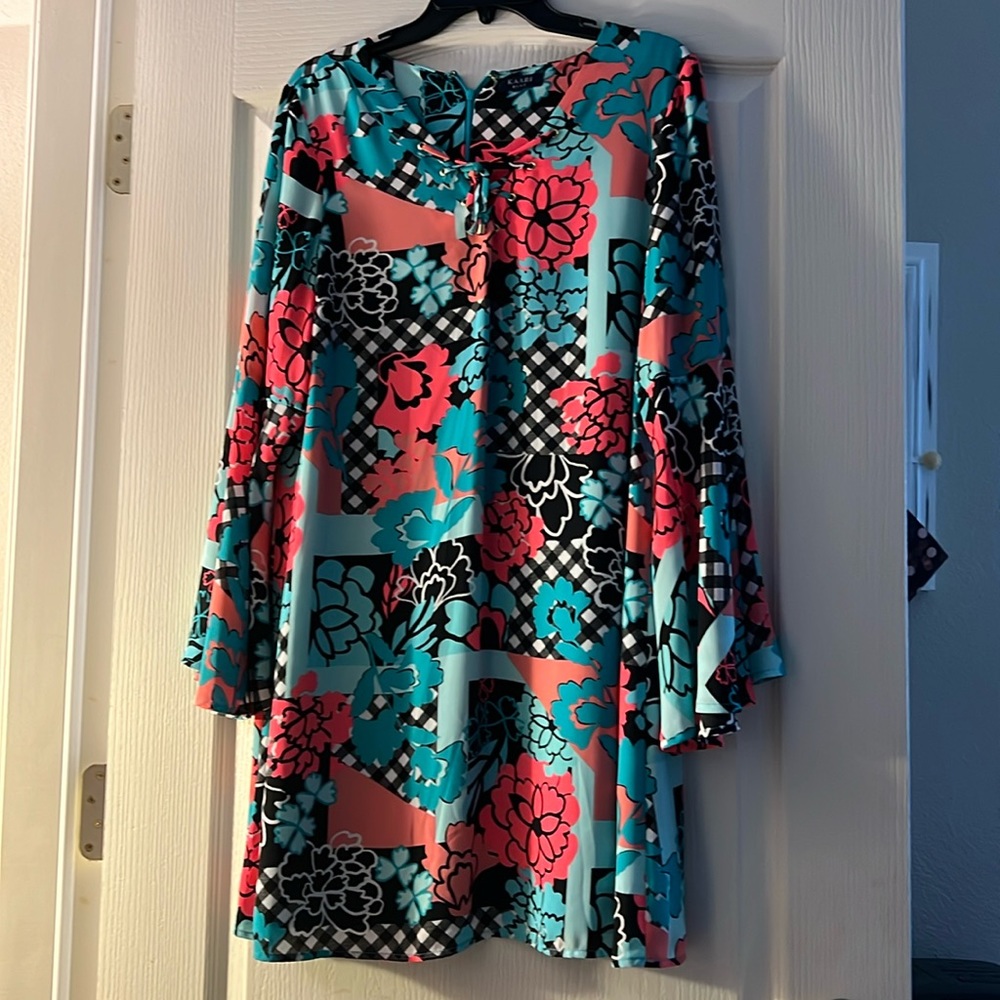 NWOT Fun Floral Pink, Teal and Black Stretchy Dress